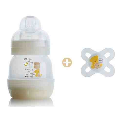 Бутылочка для кормления Easy Start Anti-Colic 130 мл и Пустышка силиконовая Start с 0 мес. Бежевый арт. 879607485