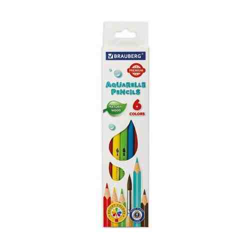 Карандаши цветные акварельные BRAUBERG PREMIUM AQUARELLE, 6 цветов, грифель мягкий 4 мм, 181670. арт. 924984777