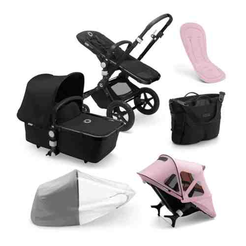 Коляска 2 в1 Bugaboo Cameleon3 Plus (Бугабу Хамелеон 3 плюс) Complete Black/Black-Black 230162ZW01 + набор летний SOFT PINK арт. 101411321143