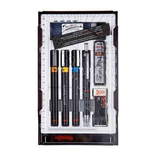 Набор изографов Rotring 0.2/0.35/0.7 мм, мех. карандаш 0.5 мм, грифели, ластик, насадка для циркуля арт. 101278355052