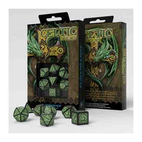 Набор кубиков для настольных ролевых игр (Dungeons and Dragons, DnD, D&D, Pathfinder) - Celtic 3D Revised Black & green Dice Set арт. 101484429678