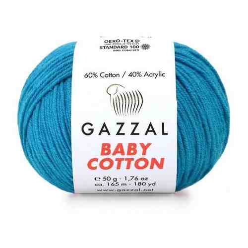 Пряжа Gazzal Baby Cotton (Беби Коттон) - 2 мотка Цвет: Темно-бирюзовый (3428) 60% хлопок, 40% акрил 50г 165м арт. 101768877272