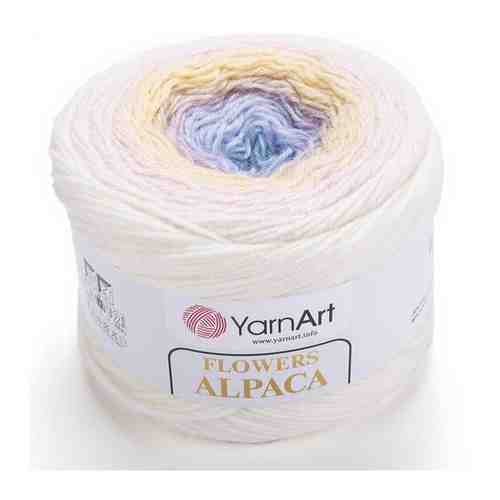 Пряжа YarnArt Flowers Alpaca (ЯрнАрт Фловерс Альпака) 1 моток цвет 402 Белый, Розовый, Желтый, Сиреневый, Голубой, 20% альпака, 80% акрил, 250г, 940м арт. 101768877255