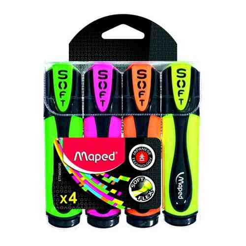 Текстовыделитель MAPED FLUO PEP'S ULTRA SOFT гибкий наконечник, ассорти, 4шт арт. 296915037