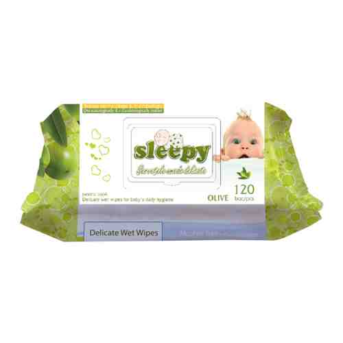 Влажные гигиенические салфетки детские с пластиковым клапаном 120 шт Sleepy Olive арт. 100774151881